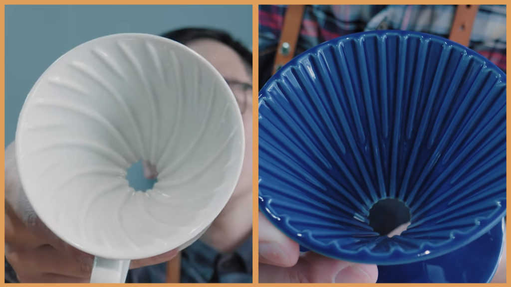 不同的濾杯肋骨（Hario V60 vs 星芒濾杯）