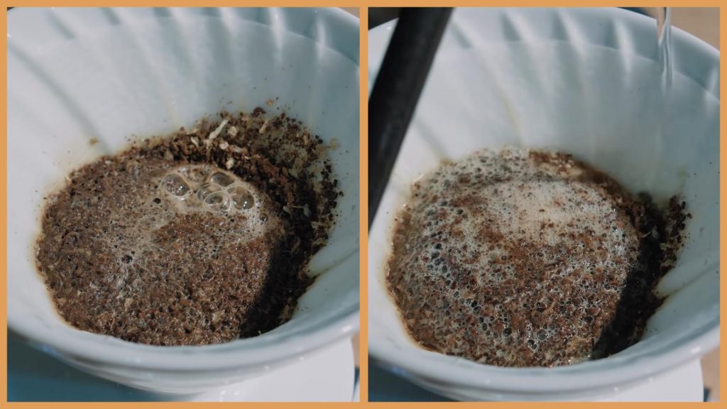 (左)咖啡粉沒鋪均勻(右)沖刷咖啡濾杯容易造成細粉阻塞