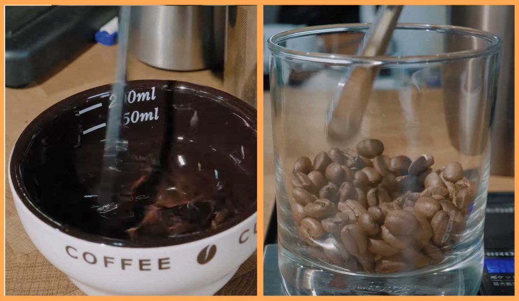 沾水攪拌咖啡豆